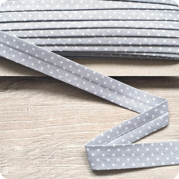 Schrägband Baumwolle 25mm mit Punkten doppelt gefalzt Einfassband Nr. 167 grau/weiß